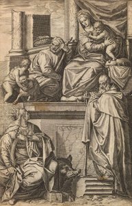 洗礼者聖ヨハネ、聖カタリナ、聖アントニオ大王との聖家族 作： Agostino Carracci
